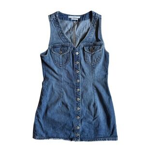 Tularosa Womens Zoe Button up Mini Dress Blue Cotton Denim Retro 90s Minimalism